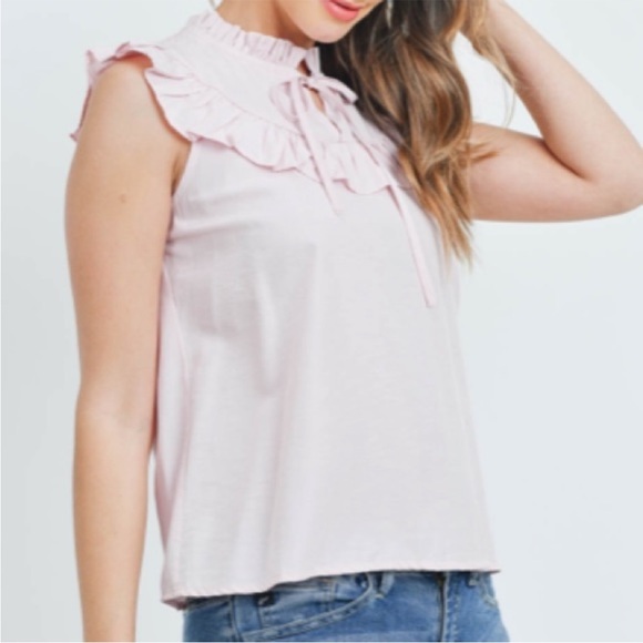 Pink Sleeveless Ruffle Front Blouse - Picture 9 of 13